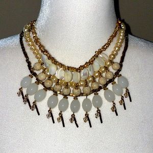 Chico’s Statement Neutral Bib Beaded Necklace, NWT